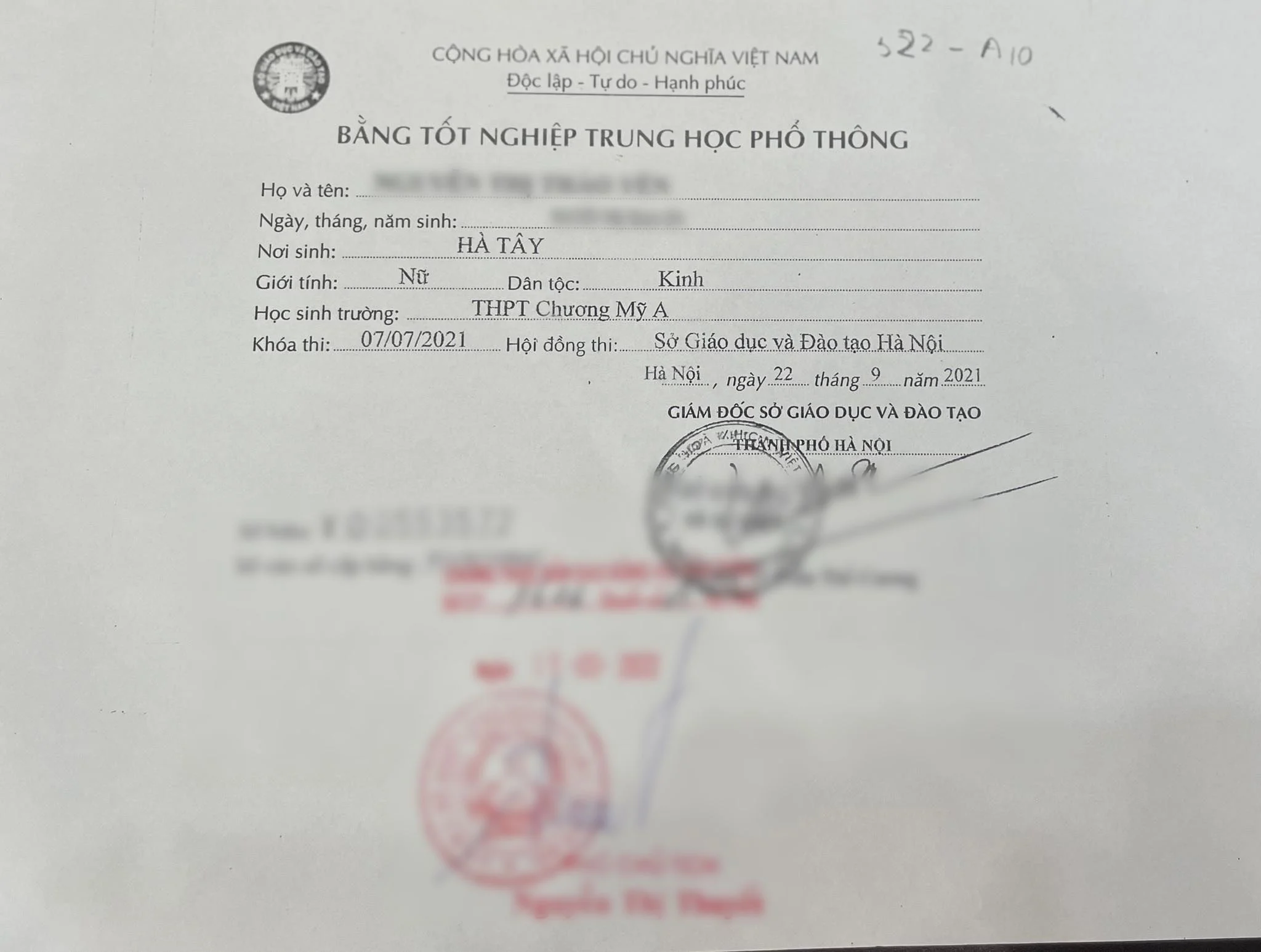 Ảnh bằng THPT hoặc CNTN tạm thời