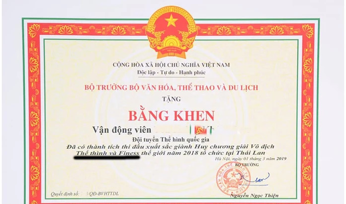 Ảnh bằng khen hoặc chứng chỉ hoặc chứng nhận thành tích đạt được