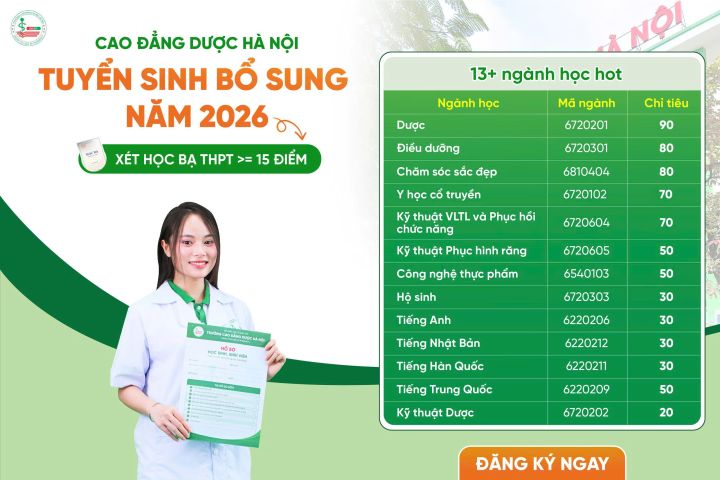 Thông báo tuyển sinh bổ sung hệ cao đẳng chính quy năm 2026