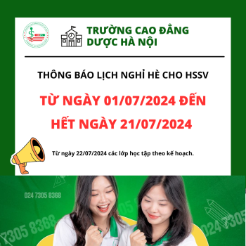 Thông báo thời gian nghỉ hè năm học 2023-2024 của Trường Cao đẳng Dược Hà Nội